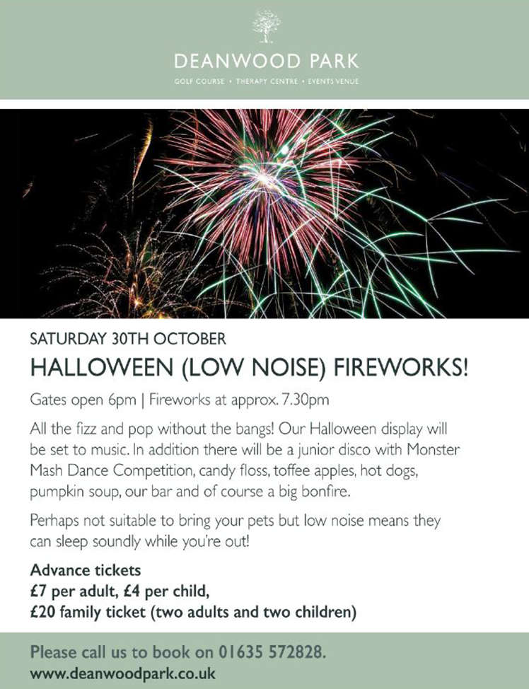 Deanwood Park Halloween (Low Noise) Fireworks. Saturday 30th October 2021